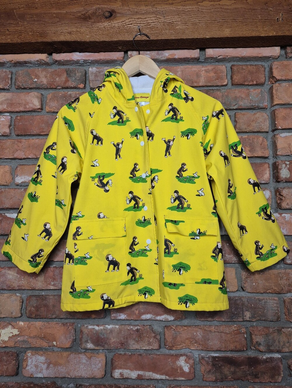 Curious George Yellow Raincoat All Over Print Hooded Lined Jacket Universal Size